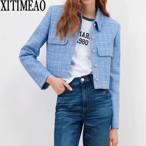 women's suits & blazers women 2021 fashion single breasted tweed check short coat vintage long sleeve pockets female outerwear chic, White;black
women's suits & blazers women 2021 fashion single breasted tweed check short coat vintage long sleeve pockets female outerwear chic, White;black