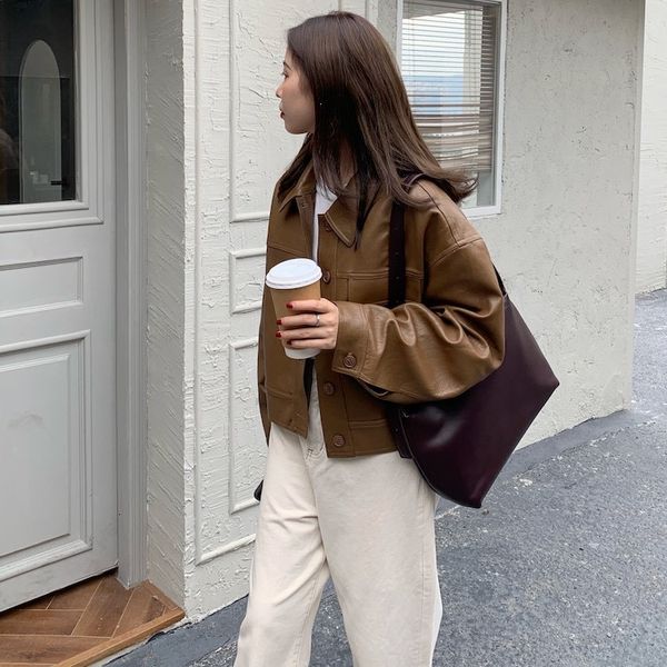 women's jackets female fake leather bomber jacket, basic short jacket with buttons and turtleneck facing biker. spring fall 21n2, Black;brown
women's jackets female fake leather bomber jacket, basic short jacket with buttons and turtleneck facing biker. spring fall 21n2, Black;brown