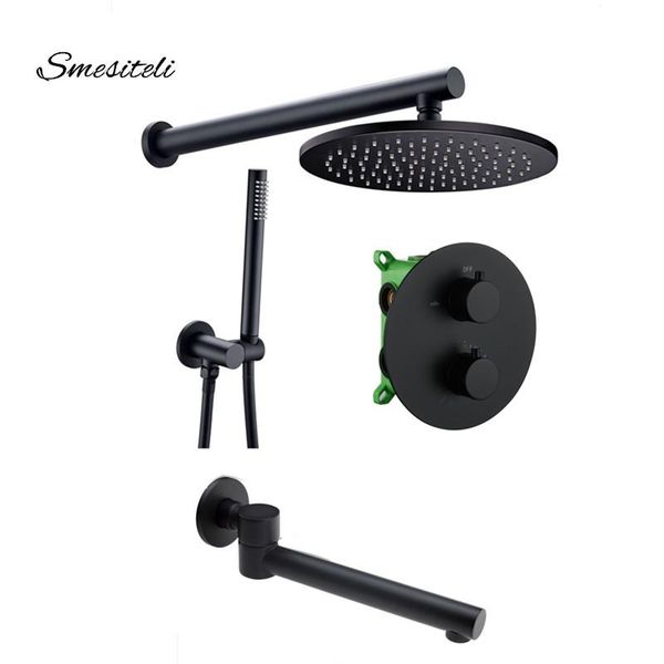 matte black round style bath mixer tap 3 way diverter thermostatic valve brass 8''-16'' rainshower bathroom faucet set
matte black round style bath mixer tap 3 way diverter thermostatic valve brass 8''-16'' rainshower bathroom faucet set