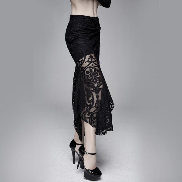 skirts punk women's black skirt high waist gothic lace bag hip irregular