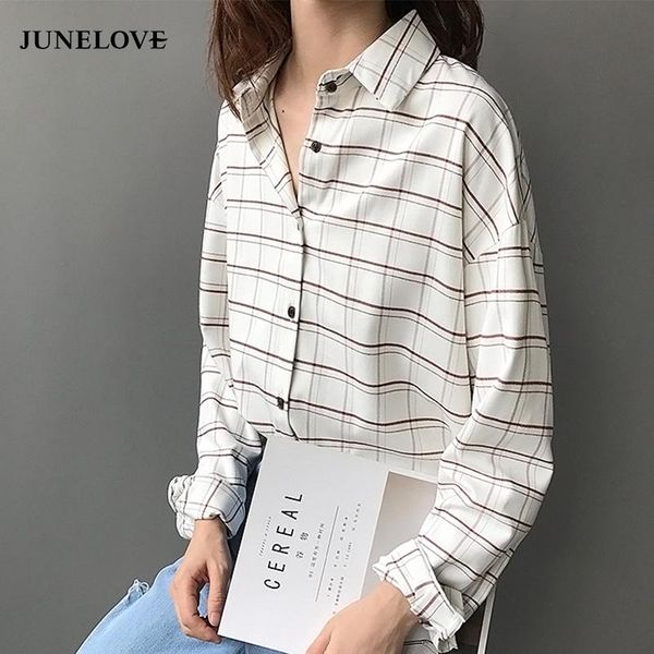 women's blouses & shirts junelove loose cotton checkered plaid college shirt cage female long sleeve casual women blouse office lady, White
women's blouses & shirts junelove loose cotton checkered plaid college shirt cage female long sleeve casual women blouse office lady, White