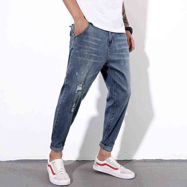 men's jeans trendy pai nine point harlan 2021 fat and loose men's jeans with hol fashion piece, Blue
men's jeans trendy pai nine point harlan 2021 fat and loose men's jeans with hol fashion piece, Blue
