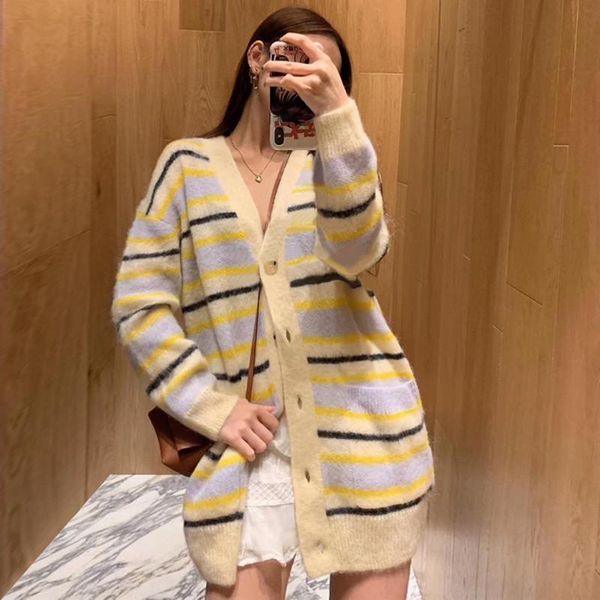 women's knits & tees women mohair knitted cardigan lady multicolor striped long sleeve sweater coat female loose knitwear outwear 2021, White
women's knits & tees women mohair knitted cardigan lady multicolor striped long sleeve sweater coat female loose knitwear outwear 2021, White