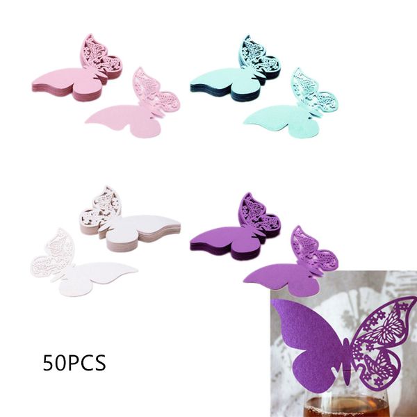 50pcs butterfly card party decoration white blue purple pink name cards place wine glass cup paper for wedding home decorations 1222120