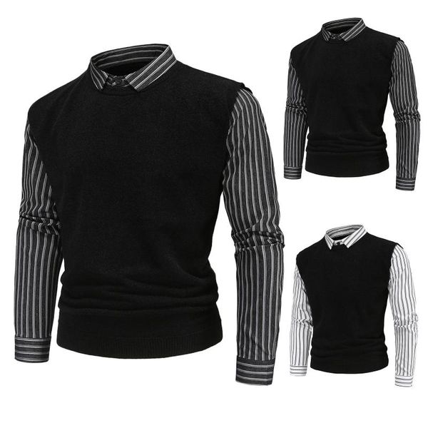 men's sweaters striped shirt fake two-piece sweater fashion british slim autumn winter long sleeves formal poullover 2021 casual, White;black
men's sweaters striped shirt fake two-piece sweater fashion british slim autumn winter long sleeves formal poullover 2021 casual, White;black