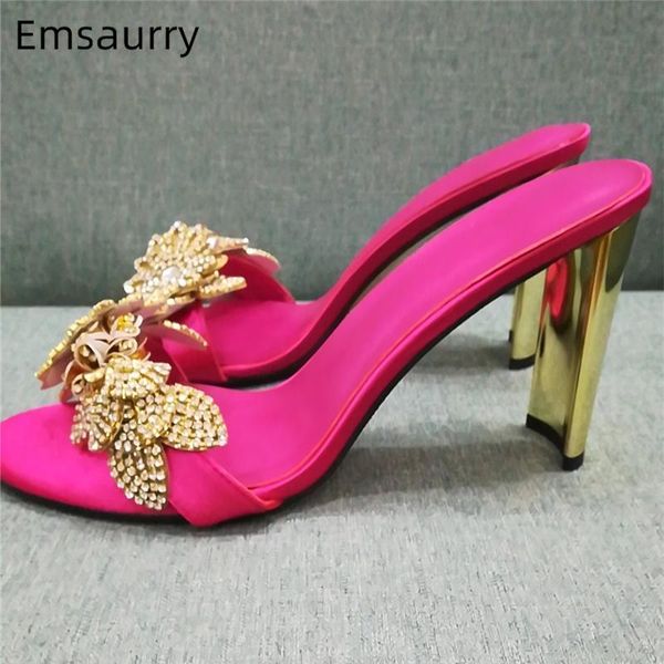 slippers gold rhinestone flower decor banquet shoes unique metal hoof heel luxury satin open toes slim high women, Black
slippers gold rhinestone flower decor banquet shoes unique metal hoof heel luxury satin open toes slim high women, Black