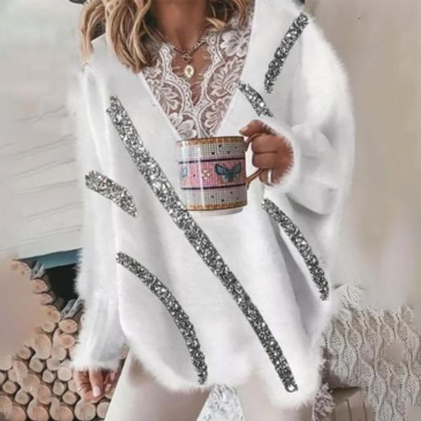 women's knits & tees sweater for women fashion v-neck solid long sleeve lace shift pullover knit sweaters ropa mujer invierno 2021, White
women's knits & tees sweater for women fashion v-neck solid long sleeve lace shift pullover knit sweaters ropa mujer invierno 2021, White