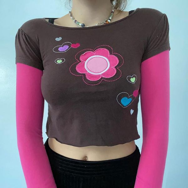 women's t-shirt women mbroidery flower print o-neck t shirt slim long fake sleeve streetwear summer spring tee femme crop top, White
women's t-shirt women mbroidery flower print o-neck t shirt slim long fake sleeve streetwear summer spring tee femme crop top, White