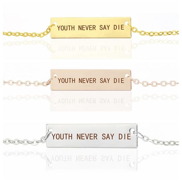 pendant necklaces " youth never say die inspirational quote engraved necklace horizontal bar clavicle women fashion jewelry lovers gift, Silver
pendant necklaces " youth never say die inspirational quote engraved necklace horizontal bar clavicle women fashion jewelry lovers gift, Silver
