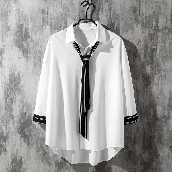 men's casual shirts summer shirt fashion brand japanese large size loose and handsome 7 / 4 sleeve top, White;black
men's casual shirts summer shirt fashion brand japanese large size loose and handsome 7 / 4 sleeve top, White;black