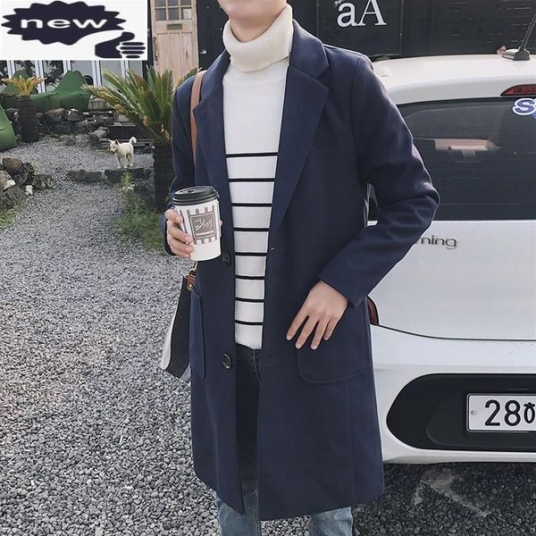 elegant mens medium length woolen trench korean long sleeve single breasted lapel pocekts slim fit male plus size coats, Black 
elegant mens medium length woolen trench korean long sleeve single breasted lapel pocekts slim fit male plus size coats, Black