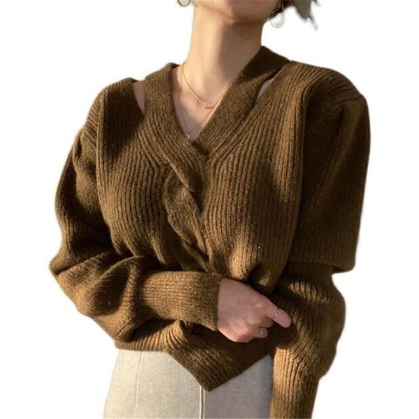 v-neck cross hanging neck leaking shoulder sweater heavy industrial pattern loose long sleeve women short knitwear, White;black
v-neck cross hanging neck leaking shoulder sweater heavy industrial pattern loose long sleeve women short knitwear, White;black