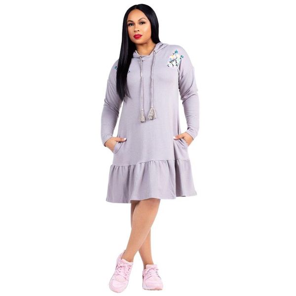 casual dresses ahvit floral printed loose dress hooded long sleeve women embroidery bottom ruffles streetwear spring ym-8282, Black;gray