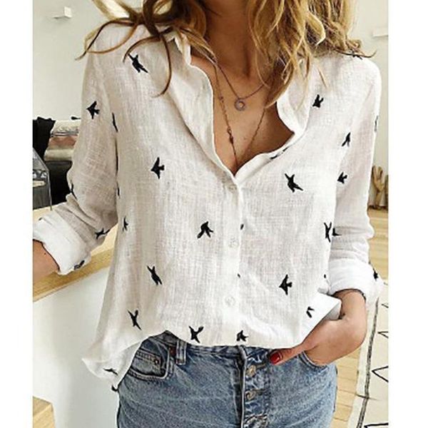 women's blouses & shirts women plus size long sleeve bird print shirt casual loose office fashion cotton linen oversize blusas, White
women's blouses & shirts women plus size long sleeve bird print shirt casual loose office fashion cotton linen oversize blusas, White