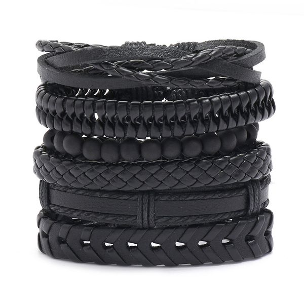 bangles bracelet black woven men's leather simple diy combination set
bangles bracelet black woven men's leather simple diy combination set