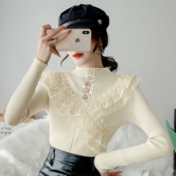 2021 fall winter european clothes sweater women chic ruffles shiny beads knitted patchwork mesh ropa mujer new t08812l p6p5, White;black
2021 fall winter european clothes sweater women chic ruffles shiny beads knitted patchwork mesh ropa mujer new t08812l p6p5, White;black
