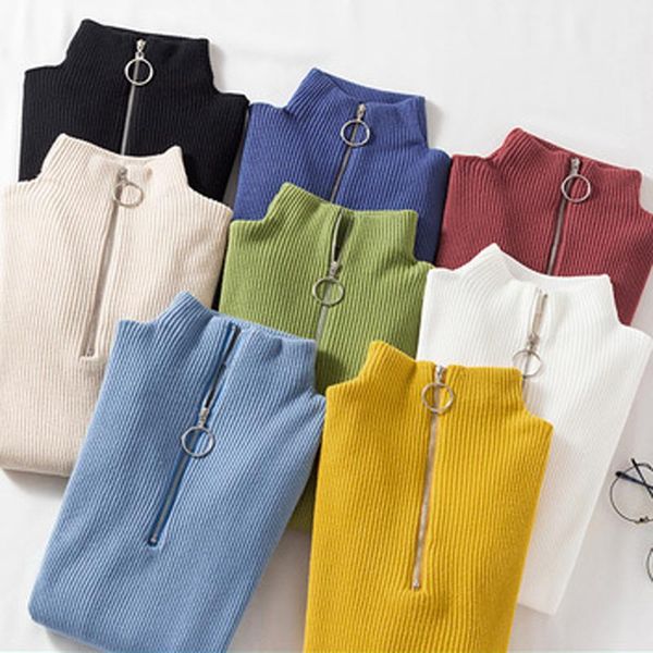 women's sweaters women half high collar zipper autumn winter warm long sleeve slim ladies pullover knitted sweater for, White;black
women's sweaters women half high collar zipper autumn winter warm long sleeve slim ladies pullover knitted sweater for, White;black