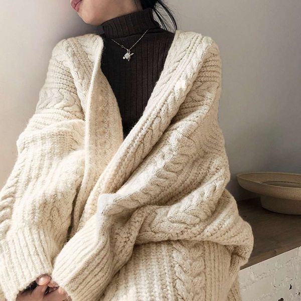 cardigan sweater women's wear loose twist thickened knitted coat medium length with new autumn and winter 2020 luxury, White;black
cardigan sweater women's wear loose twist thickened knitted coat medium length with new autumn and winter 2020 luxury, White;black