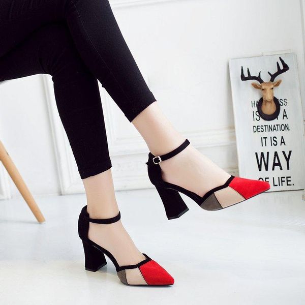 sandals shoes hollow autumn suede pointed women's foot color thick heel, Black
sandals shoes hollow autumn suede pointed women's foot color thick heel, Black