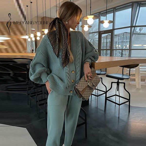 women's two piece pants meiyangyoung knitting suit set cardigan sweater high waist casual tracksuit woman winter female suits, White
women's two piece pants meiyangyoung knitting suit set cardigan sweater high waist casual tracksuit woman winter female suits, White