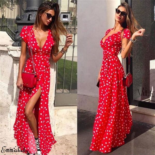 party dresses summer ladies long red white dot beach dress maxi women evening sundress vestidos de festa, White;black
party dresses summer ladies long red white dot beach dress maxi women evening sundress vestidos de festa, White;black