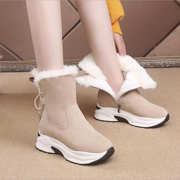 boots snow ankle women shoes woman fashion short hairy warm winter 2021, Black