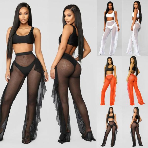 women's swimwear style summer cover-ups mesh sheer pant trousers bikini cover up solid ruffle beach clubwear bathing fashion 2021, White;black
women's swimwear style summer cover-ups mesh sheer pant trousers bikini cover up solid ruffle beach clubwear bathing fashion 2021, White;black