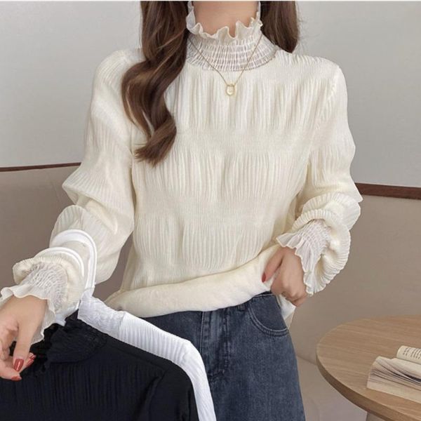 women's blouses & shirts high neck long sleeve lace bottomed shirt autumn and winter 2021 loose, thin, plush thickened inner fashion, White
women's blouses & shirts high neck long sleeve lace bottomed shirt autumn and winter 2021 loose, thin, plush thickened inner fashion, White