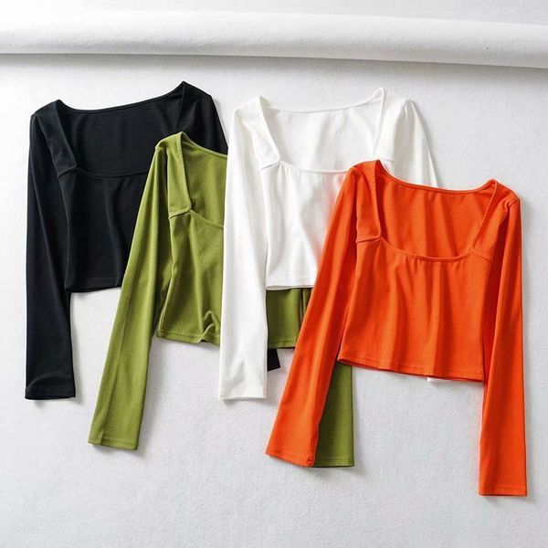 t shirt 2021 fashion chest showing pullover square neck long sleeve solid color slim flat mouth female, White
t shirt 2021 fashion chest showing pullover square neck long sleeve solid color slim flat mouth female, White