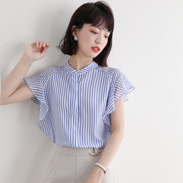 women's blouses & shirts summer striped chiffon shirt 2021 short-sleeved blouse design sense ladies thin section, White
women's blouses & shirts summer striped chiffon shirt 2021 short-sleeved blouse design sense ladies thin section, White