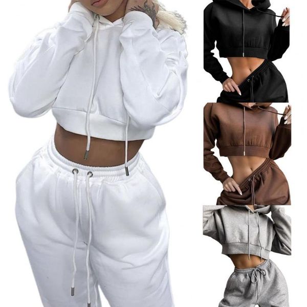 women's two piece pants 1 set sporty hoodies long sleeve high waist crop pockets trousers, White
women's two piece pants 1 set sporty hoodies long sleeve high waist crop pockets trousers, White