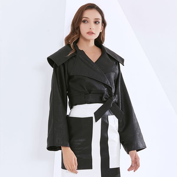 black pu jackets for women lapel long sleeve high waist lace up patchwork loose short coats female 2020 new clothes, Black;brown
black pu jackets for women lapel long sleeve high waist lace up patchwork loose short coats female 2020 new clothes, Black;brown