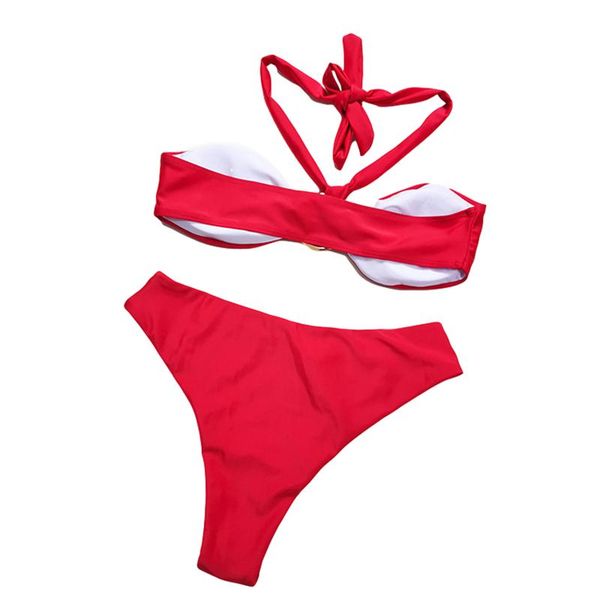 women's swimwear solid color 2pcs bikini set, sleeveless ring buckle halter bra with briefs for vacation/beach/swimming, White;black
women's swimwear solid color 2pcs bikini set, sleeveless ring buckle halter bra with briefs for vacation/beach/swimming, White;black