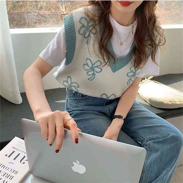 4colors spring and autumn korean style floral v neck knitted sleeveless vest sweaters womens pullovers vests (x1795) 210915, Black;white
4colors spring and autumn korean style floral v neck knitted sleeveless vest sweaters womens pullovers vests (x1795) 210915, Black;white