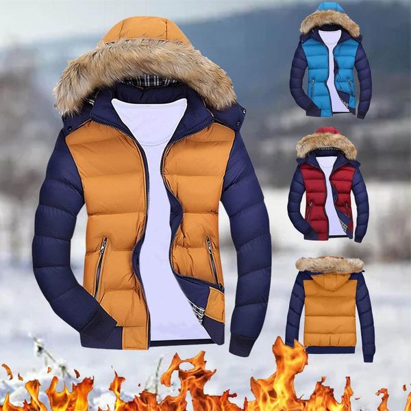 men's jackets winter color matching long sleeved jacket hooded collar parkas colorblock long-sleeved coat with hood and fur, Black;brown
men's jackets winter color matching long sleeved jacket hooded collar parkas colorblock long-sleeved coat with hood and fur, Black;brown