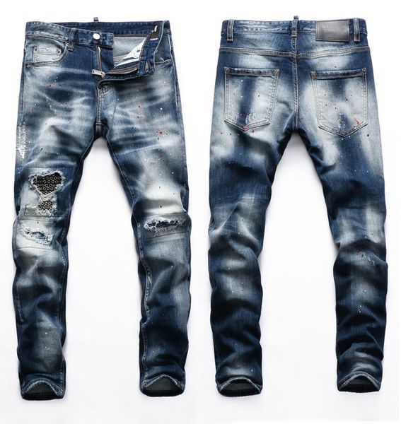 men's jeans european american style men hole brand straight grey button slim pencil pants for, Blue
men's jeans european american style men hole brand straight grey button slim pencil pants for, Blue