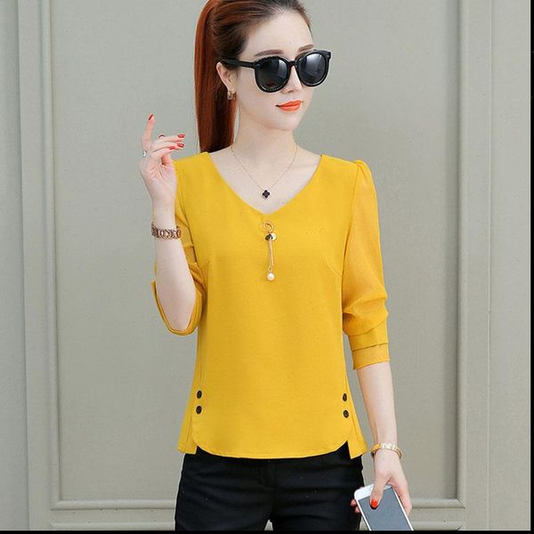 women spring summer style chiffon blouses shirts lady casual three quarter sleeve v neck blusas df1963, White
women spring summer style chiffon blouses shirts lady casual three quarter sleeve v neck blusas df1963, White