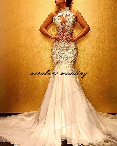robe de soirée mermaid wedding dress halter neck appliques lace illusion bridal gowns long sweep train, White
robe de soirée mermaid wedding dress halter neck appliques lace illusion bridal gowns long sweep train, White