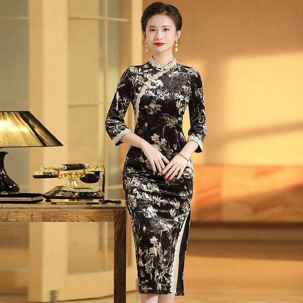 ethnic clothing traditional women cheongsam flower lace evening party dress slim vintage ladies dancing gown chinese velvet qipao vesti, Red
ethnic clothing traditional women cheongsam flower lace evening party dress slim vintage ladies dancing gown chinese velvet qipao vesti, Red