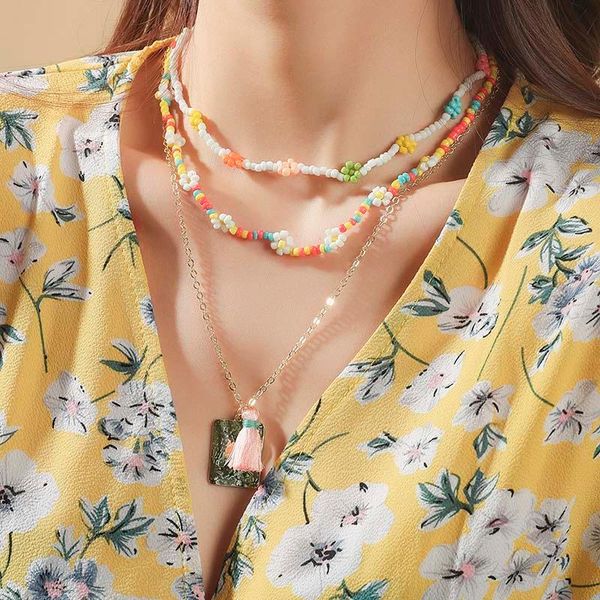 pendant necklaces 3 pcs/set bohemian glass beads handmade beaded flower choker for women gold metal chain square tassel necklace, Silver
pendant necklaces 3 pcs/set bohemian glass beads handmade beaded flower choker for women gold metal chain square tassel necklace, Silver