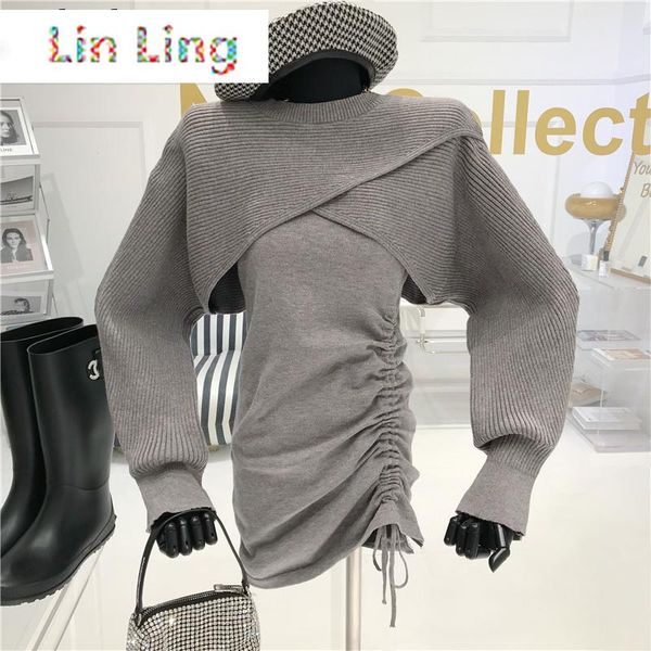 casual dresses linling two peices set women knitted cape + sleeveless pleated mini dress 2021 style all match vestidos suit femme, Black;gray
casual dresses linling two peices set women knitted cape + sleeveless pleated mini dress 2021 style all match vestidos suit femme, Black;gray
