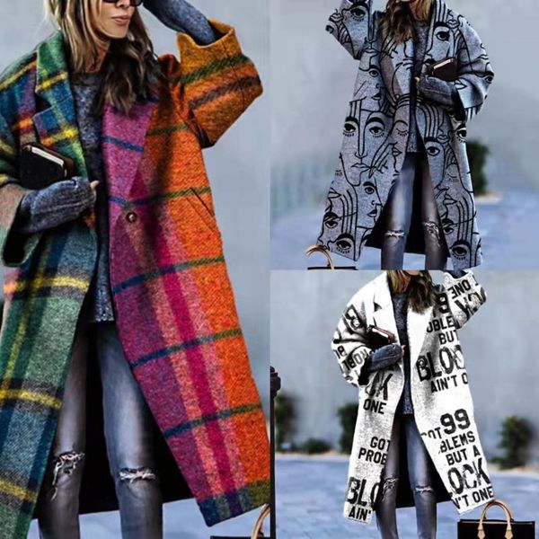 women's wool & blends woman winter coats and jackets colorblock plaid long-sleeved lapel coat printed woolen lugentolo, Black
women's wool & blends woman winter coats and jackets colorblock plaid long-sleeved lapel coat printed woolen lugentolo, Black