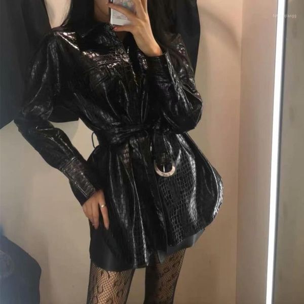 women's jackets puwd cool woman black loose crocodile sashes 2021 spring fashion ladies oversized leather coats female casual outwear, Black;brown
women's jackets puwd cool woman black loose crocodile sashes 2021 spring fashion ladies oversized leather coats female casual outwear, Black;brown