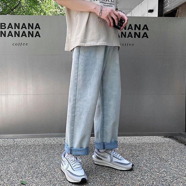 men's jeans solid color korean style straight fashion loose wide-leg pants streetwear hip-hop denim trousers, Blue
men's jeans solid color korean style straight fashion loose wide-leg pants streetwear hip-hop denim trousers, Blue