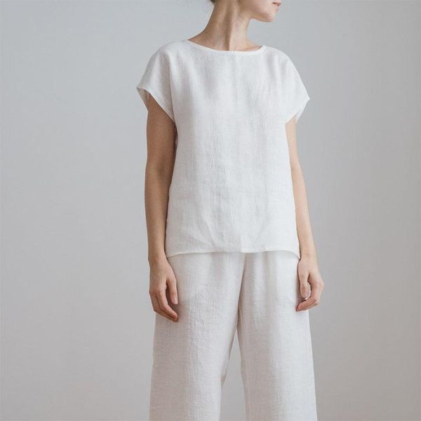 women's t-shirt short sleeve round neck versatile comfortable and refreshing linen pullover loose 0515, White
women's t-shirt short sleeve round neck versatile comfortable and refreshing linen pullover loose 0515, White