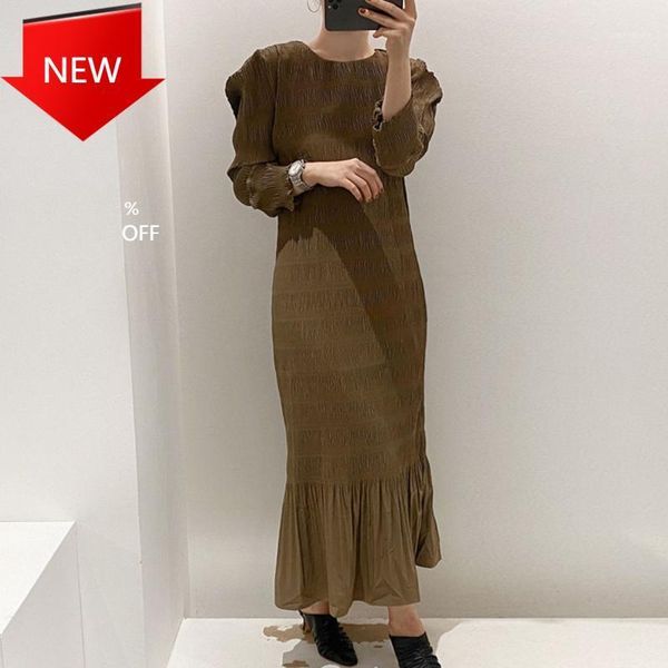 casual dresses fashionable ruffle mid-calf dress korean chic autumn round neck leated slim long-sleeved hem, Black;gray
casual dresses fashionable ruffle mid-calf dress korean chic autumn round neck leated slim long-sleeved hem, Black;gray