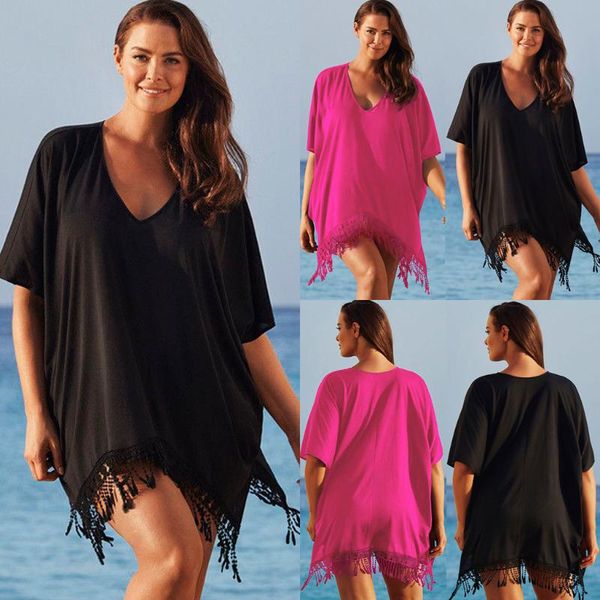 women's swimwear summer women tassel bikini cover up beach wear kaftan loose dress plus size style 2021, White;black
women's swimwear summer women tassel bikini cover up beach wear kaftan loose dress plus size style 2021, White;black