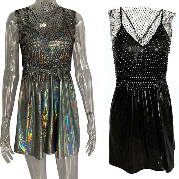 Sparkly Crystals Rhinestones Mini Cocktail Dress Transparent V Neck Sleeveless Silver Black Women Night Club Dress
Sparkly Crystals Rhinestones Mini Cocktail Dress Transparent V Neck Sleeveless Silver Black Women Night Club Dress