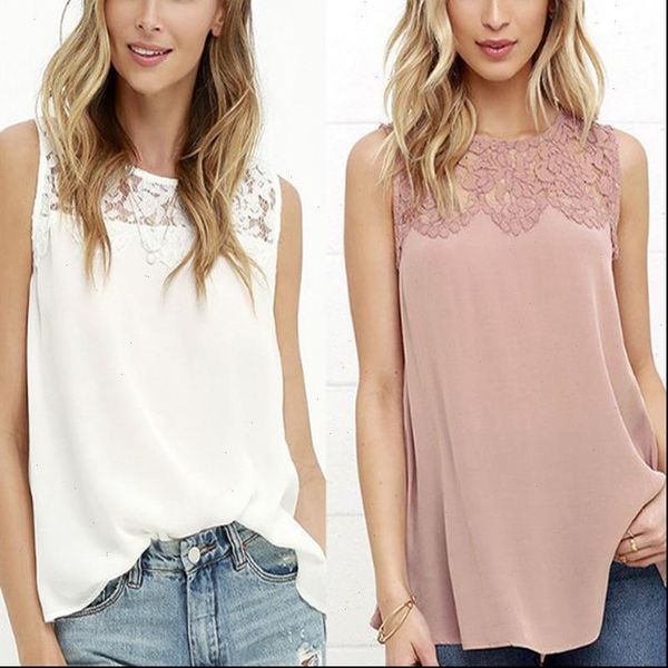 summer office women shirts floral lace chiffon blouse shirt sleeveless blouses shirts female crochet pink white