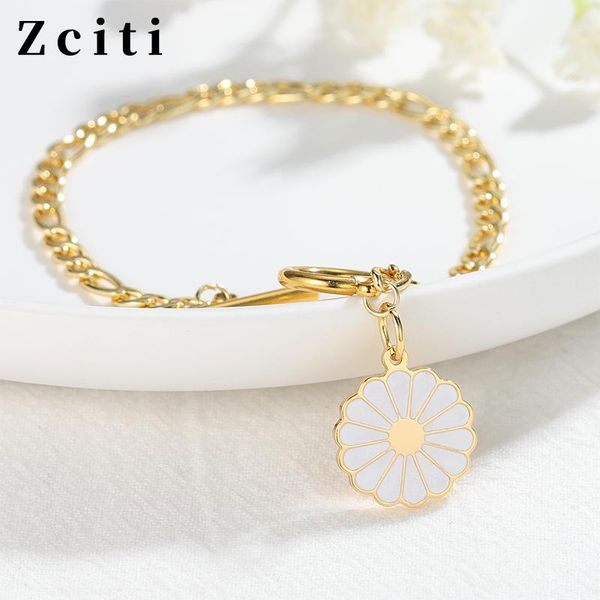 link, chain stainless steel chrysanthemum daisy bracelet for women trendy flower pendant female summer jewelry hand, Black
link, chain stainless steel chrysanthemum daisy bracelet for women trendy flower pendant female summer jewelry hand, Black